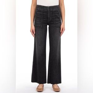NWT KUT FROM THE KLOTH Meg Raw Hem High Waist Ankle Wide Leg Jeans BLACK 4